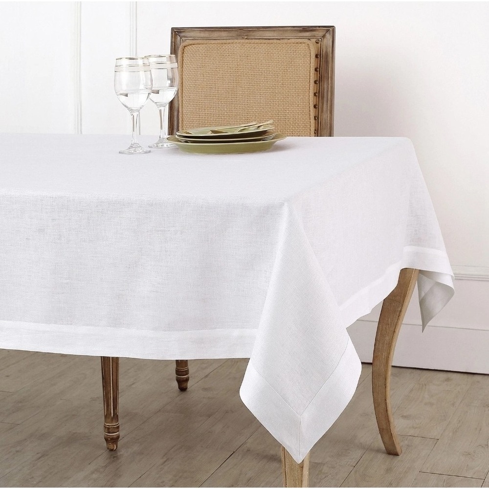 Solino Home 100% Pure Linen Tablecloth Solid Flax Fete 60x132 White